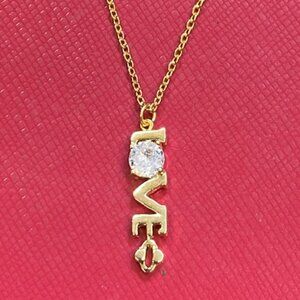 Stainless Steel Gold-Tone Chain CZ Love Pendant Necklace charm never tarnish
